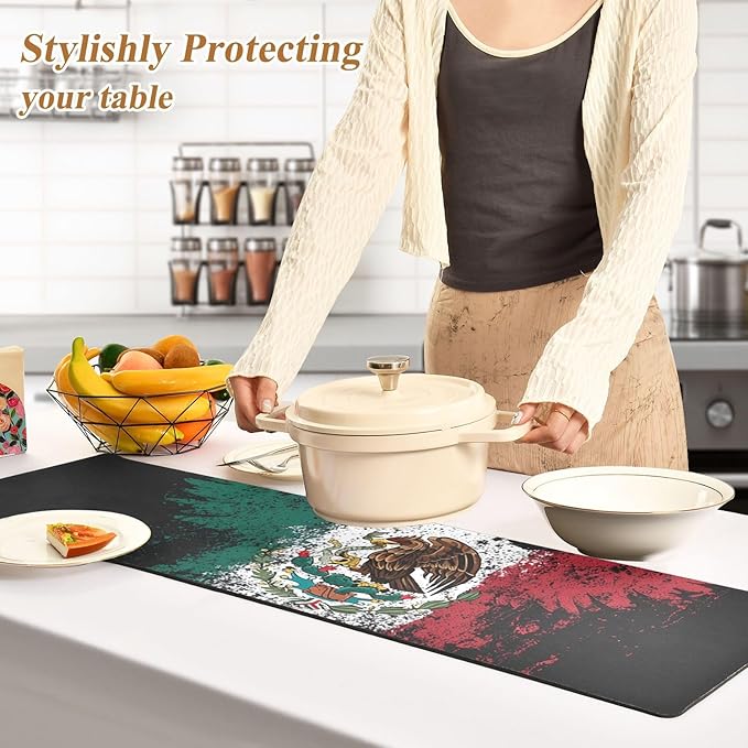 2-in-1 Table Runner Trivet for Hot Dishes Heat Resistant Hot Plate Mat Pad 39x12 Inch Waterproof Table Protector Trivets for Countertop Decorative Mexican Eagle Flag Graffiti Artistic
