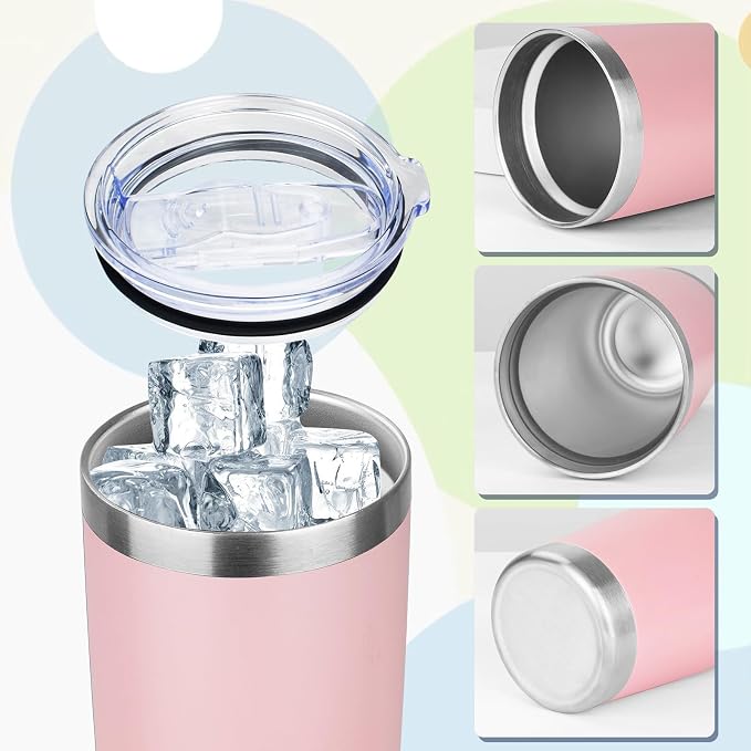20oz Tumbler with Lid Stainless Steel Insulated Tumblers Travel Coffee Tumbler Bulk Double Wall Vacuum Insulated Water Cup Gifts for Christmas Women Men Her Him Home Office(Pink, 1pack)