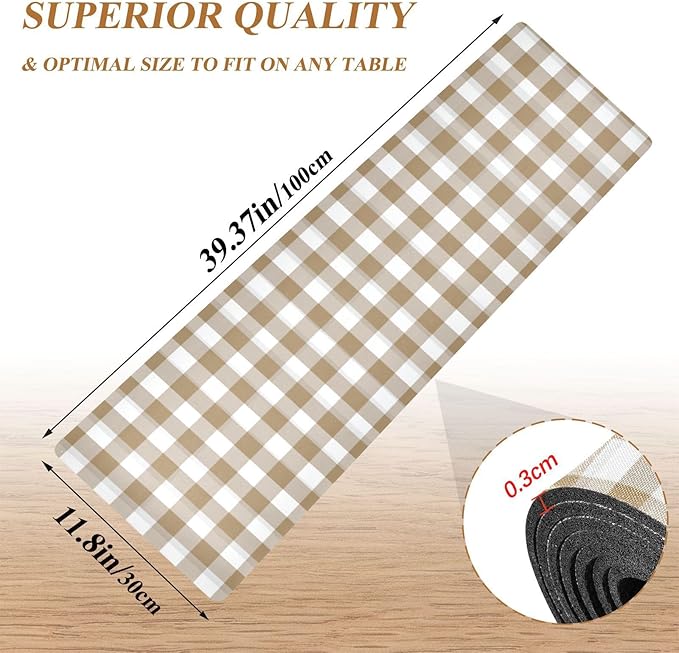Brown Gingham Checkered Trivet Table Runner Heat Resistant 230F for Hot Dishes Pots Plates Kitchen Dining Table Protector Decorative 39.37x 11.8