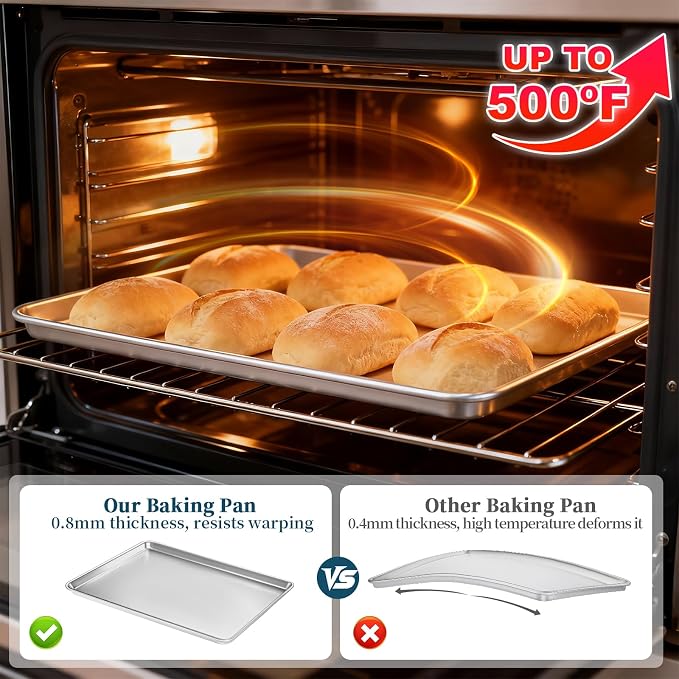 Full Size Commercial Quality Baking Sheet Pan, Bastwe Aluminum Cookie Tray Pan for Oven, Freezer, Bakery, Hotel Restaurant, Thick Steel Rim Prevents Warping (12 Pack, 26 x 18 Inch)