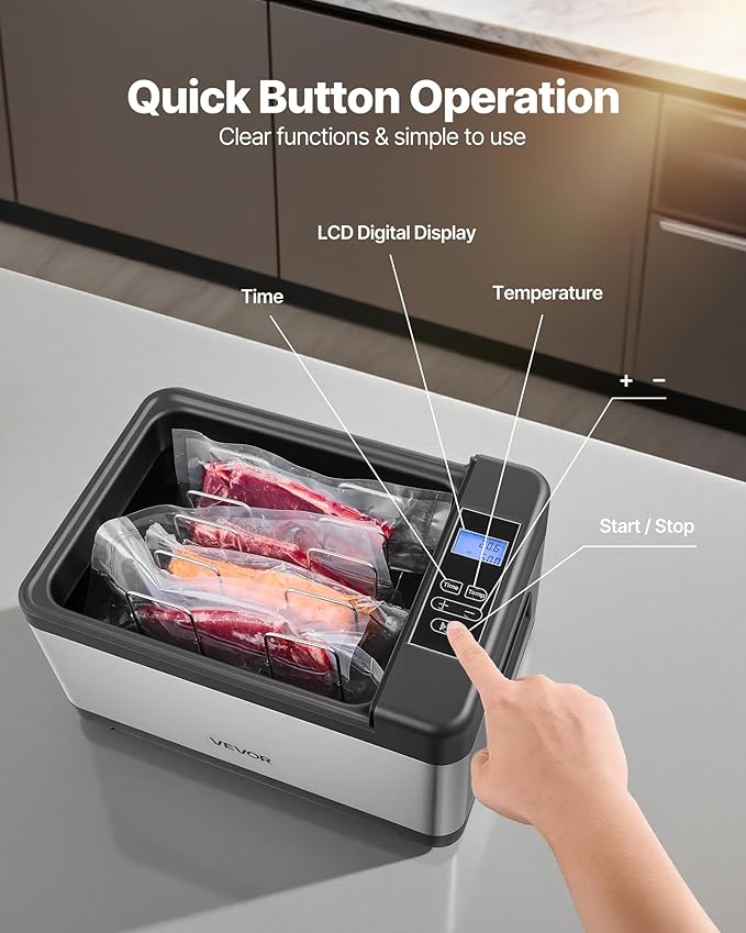 VEVOR Sous Vide Cooker, 800W Sous-Vide Machine, Suveed Cooking Machine with LED Digital Display, Glass Lid, Precise Temperature & Timer Control, for Family & Friends, All-in-One Sous Vide Pot