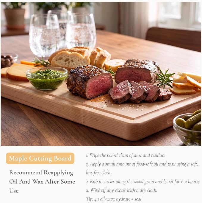 Vandroop Premium Hard Maple Cutting Board for Kitchen - 18"x12"x1.06" Reversible Wood Chopping Board with Juice Groove, Edge Grain Butcher Block