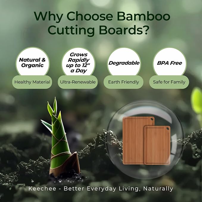 Keechee Butcher Block 2-Pcs Carbonized Bamboo Cutting Board Set With Juice Groove For Meal Prep & Cheese Serving - Ideal Kitchen Gift Set of 2 (M+L)