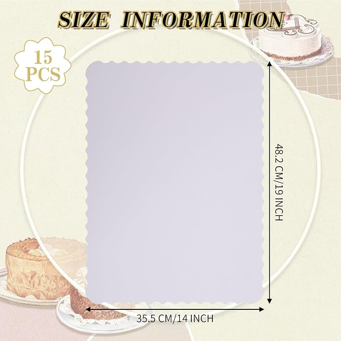 15 Pack 19 x 14 Inch Greaseproof Rectangle Cake Boards, Premium Corrugated Single Wall Cake Base Board Half Sheet Cake Board for Sheet Cake, Dessert Base, Cupcake and Cake Pizza(White)