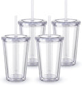 Zukro Clear Tumbler with Lid and Straw 16 oz, Wide Mouth Double Walled Insulated Reusable Acrylic Plastic Iced Coffee To Go Cup for Loaded Tea, Water, Lemonade, Fit in Cupholder, BPA Free, 4 Pack