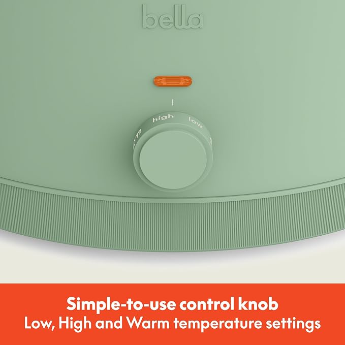 bella 6.0 Qt Manual Slow Cooker, Ceramic Nonstick Coating, 3 Temperature Settings, Dishwasher Safe Stoneware Pot and Tempered Glass Lid, Cool Touch Handles & Tangle Free Cord Wrap, Seaglass