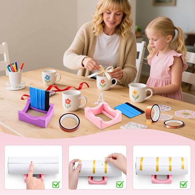 AKEYDIY Cup Cradle Tool Set with 3 Heat Resistant Tapes - Silicone Tumbler Holder, Felt Squeegee for Vinyl, UV DTF, Sublimation (Purple 01)
