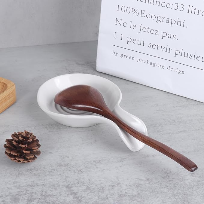 JINIHFW Spoon Rest for Kitchen, Ceramic Spoon Holder for Stove Top, Cooking Spoon Holder，Coffee Spoon Holder,Heat Resistant Utensil Rest for Countertop, Dishwasher Safe, White （1 PCS）