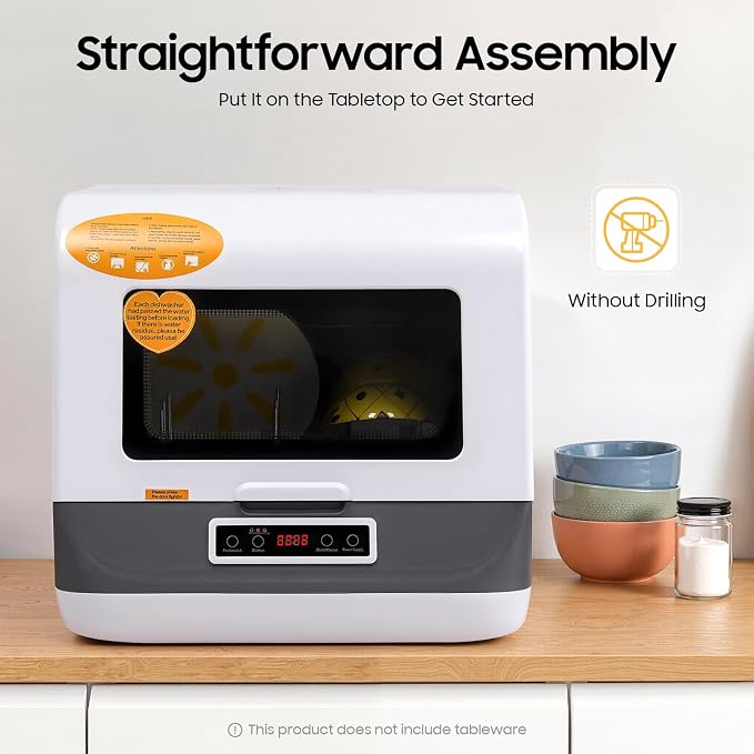 Countertop Dishwasher, 3 Washing Programs Portable Mini Dishwasher with Water Hose for Apartments, RVs, Boats, 360° Rotation Flushing, Hot Air Drying