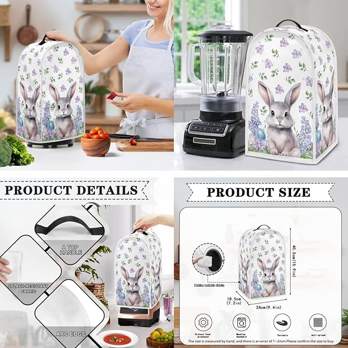 Easter Day Decoration Cute Rabbit Kitchen Appliance Covers Set - Washable Blender, Bread Maker, and 2 Slice Toaster Dust Cover Accessories - S