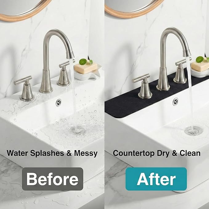 Faucet Mat for Bathroom Sink 3 Holes: 24’’Lx4.5’’W Splash Guard Fits 8 Inch Widespread Farmhouse Vintage Bridge Kitchen Vanity Faucet - Customizable Counter Protector Drip Catcher for Irregular Sink