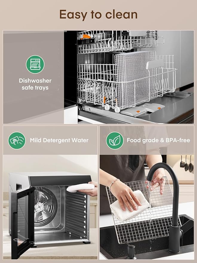 FOHERE Food Dehydrator for Jerky 1000W, 10 Trays With Large 9.04ft² Drying Space,176°F Temperature Control, Digital Adjustable Timer, Light, Dryer Machine for Dog Treats,Herbs, Meat, Fruit, and Yogurt