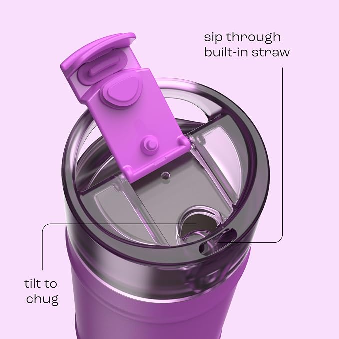 bubba 18 oz Dualsip Insulated Stainless Steel Water Bottle with Straw - Reusable, Leakproof, Lightweight, Dishwasher Safe, Lead-Free and BPA-Free, Moodbooster