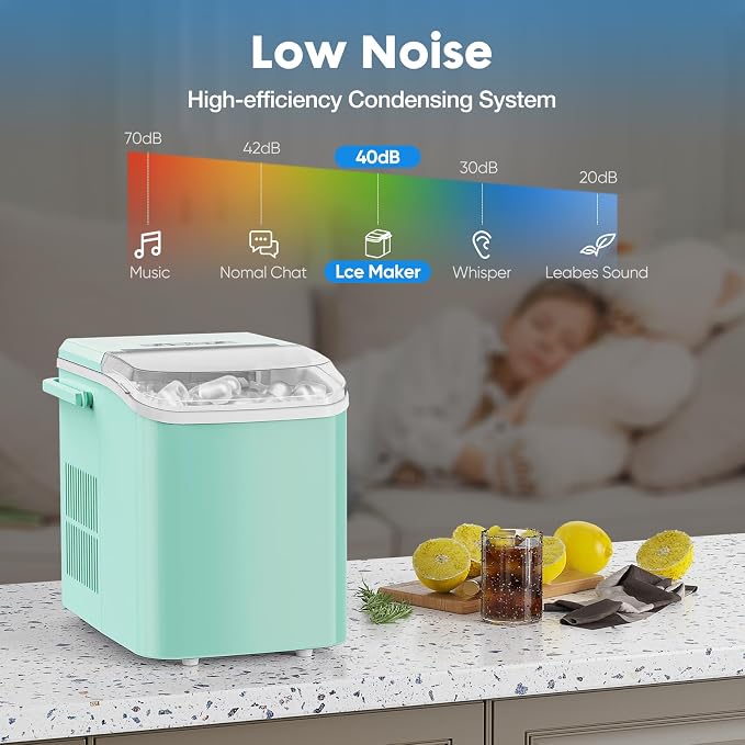 Hexago Countertop Ice Maker, 6-Min Fast Ice Machine with 2 Sizes Bullet Ice, Self-Cleaning Portable Ice Maker with Handle, 26.5 lbs/24H, Quiet Ice Maker for Home, Office, RV & Party