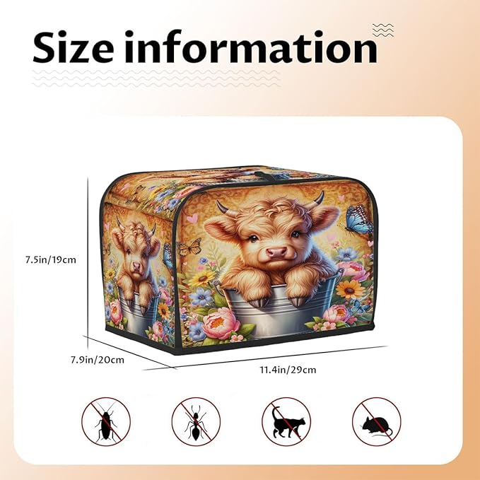 Highland Cow Retro Cute 2 Slice Toaster Cover Dust And Fingerprint Bread Maker Cover Bakeware Protector Washable Appliance Covers Kitchen Accessories For Home Kitchen Women Gift