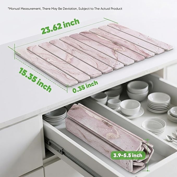 Stone Drying Mat for Kitchen Counter, Quick Diatomaceous Earth Mats for Dishes, 23.6"L x 15.7" W Super Absorbent Fast-Drying Collapsible Countertop Stone Mat (Marble White-07, 24" x 16")