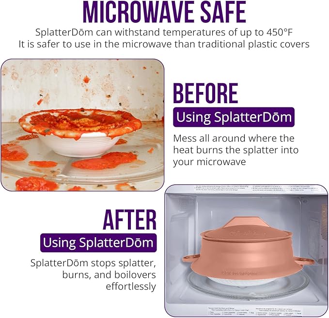 L.I.Q Silicone Splatter Guard – Fits 10 and 12 Inch Pots (25 and 30 Centimeters) – Microwave Safe and Durable SplatterDom - Includes 10” Lid - Food and Oil Splash Guard (Terra Cotta, Large)