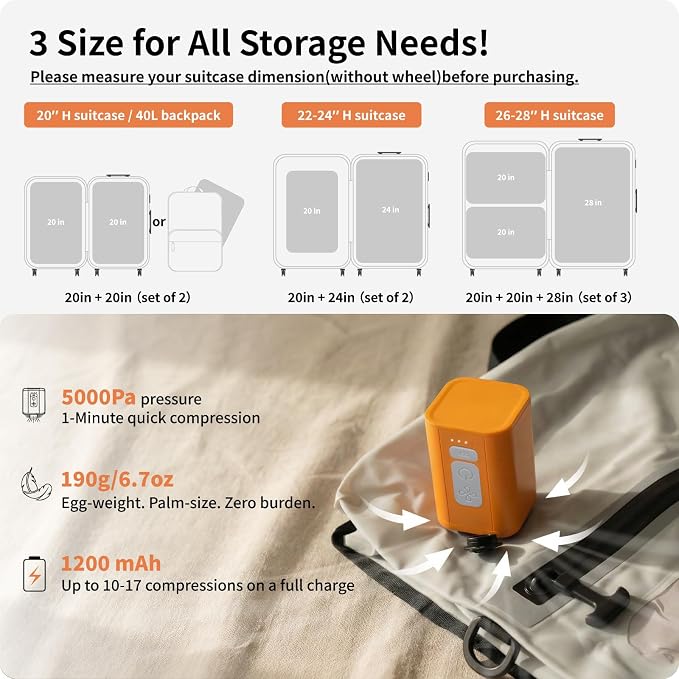 Vacuum Seal Bags for Travel with Pump, Light Grey, 20+20+28 | Reusable Nylon, Compression Packing Cubes, Odor & Waterproof, Space Saving for Suitcase & Backpack, 3Pcs