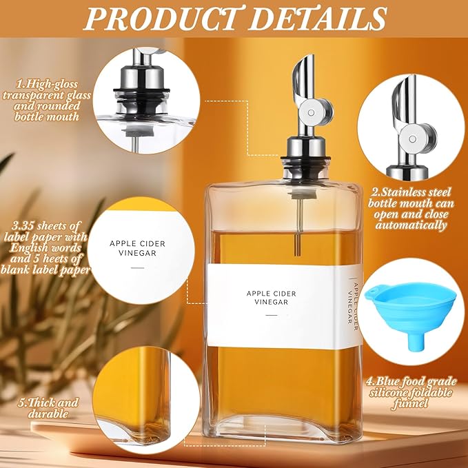 Reallnaive 4 Pcs Olive Oil Dispenser for Kitchen, Glass Olive Bottles Oil Seasoning Bottle Set Coffee Syrup Soy Sauce Dispenser(Silver,350 ml)