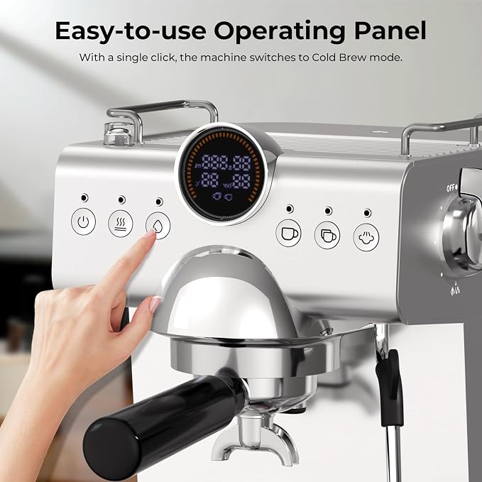 Espresso Machine with Milk Frother,20 Bar Semi-Automatic Expresso Coffee Machine for Home,50oz Removable Tank,Hot & Cold Brew,Single & Double Shot Latte Machine