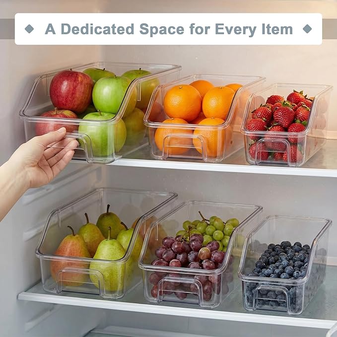 LemonRoad 3 Packs Clear Freezer Organizer Bins with Handle Pantry Vegetable Organizers and Storage Stackable Open Front Fridge Storage Egg Salad Containers for Kitchen Refrigerator Cabinet Closet