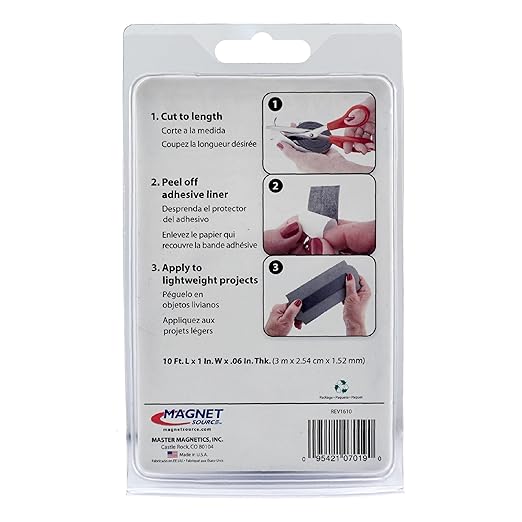 Master Magnetics Flexible Magnetic Strip with Adhesive Back - 0.06" Thick, 1" Wide, 10 Feet Long, 1 Roll, 07019
