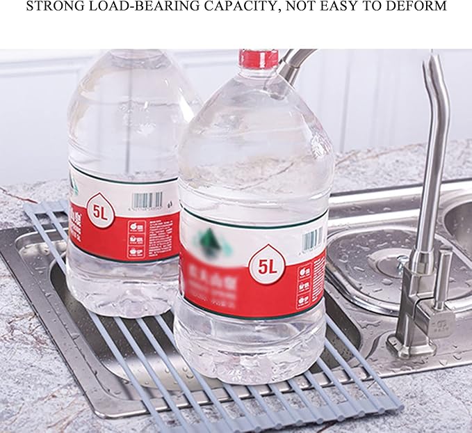 Over Sink Roll Up Dish Drying Rack - Silicone Coated Stainless Steel Kitchen Strainer(44.5 * 33cm)