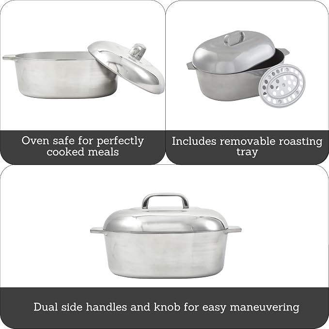 IMUSA USA Heavy Duty Cajun Oval Aluminum Roaster 15, Silver