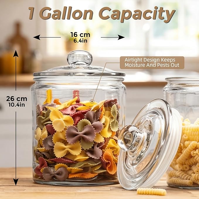 Masthome 1 Gallon Glass Jar with Lid,Large Glass Cookie Jar,Wide Mouth,Dishwasher Safe,Large Clear Jar,Storage Containers with Lids For Flour,Nuts,Cookies,Snacks