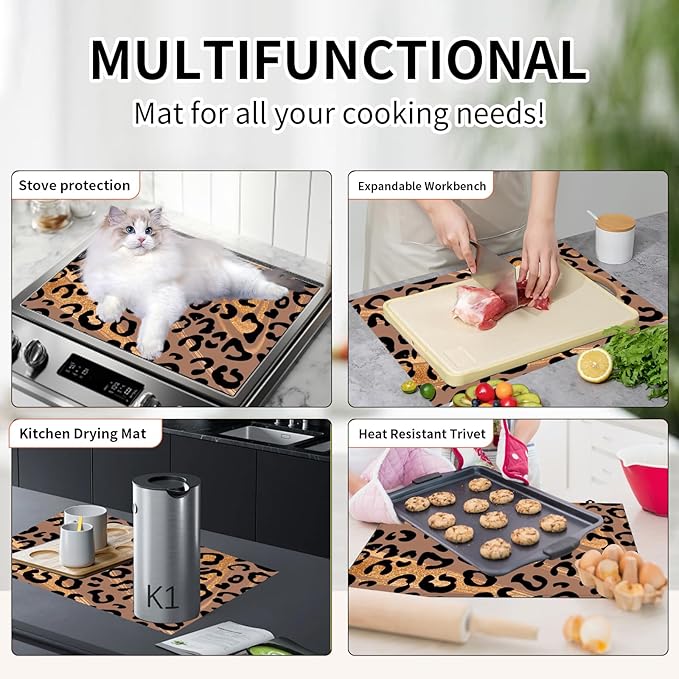 Decorative Electric Stove Top Covers, Heat Resistant Silicone Stove Cover Mat, Stove Top Protectors for Electric Flat Glass Stoves, Adds Extra Counter Space for Small Kitchens and Apartments