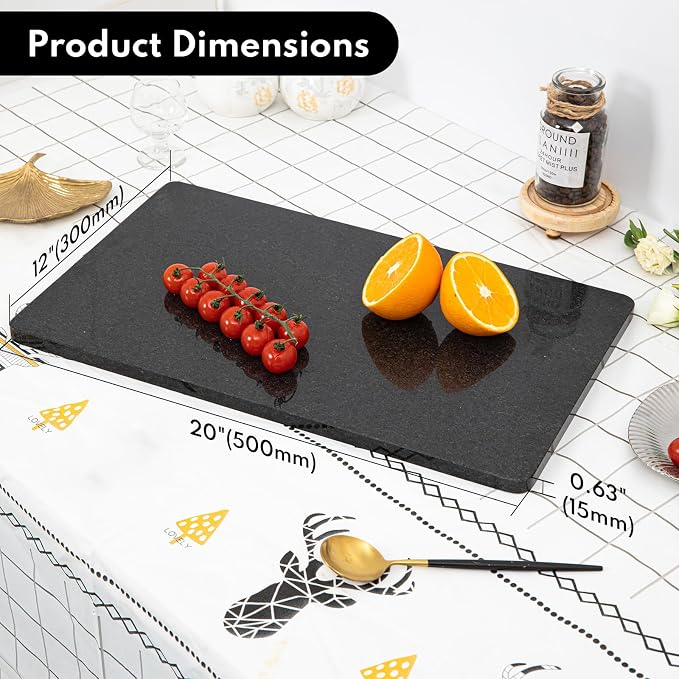 Lovdeco Black Marble Cutting Board, 20x12 Inch Stone Pastry Board For Kitchen, Black Marble Slab With Non-Slip Feets, 1 Piece