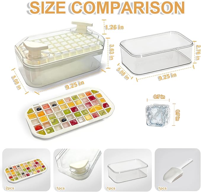 Mini Ice Cube Trays with Lids, Making 100 pcs ice Cube Trays for Freezer for Chilling Cocktail Whiskey Coffee Include 2 Trays and Storage Container, BPA Free, Press Easy Release