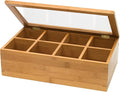 Lipper International Bamboo Wood Tea Box with Clear Lid, 8 Compartments, 12-1/2" x 7-1/2" x 3-5/8"