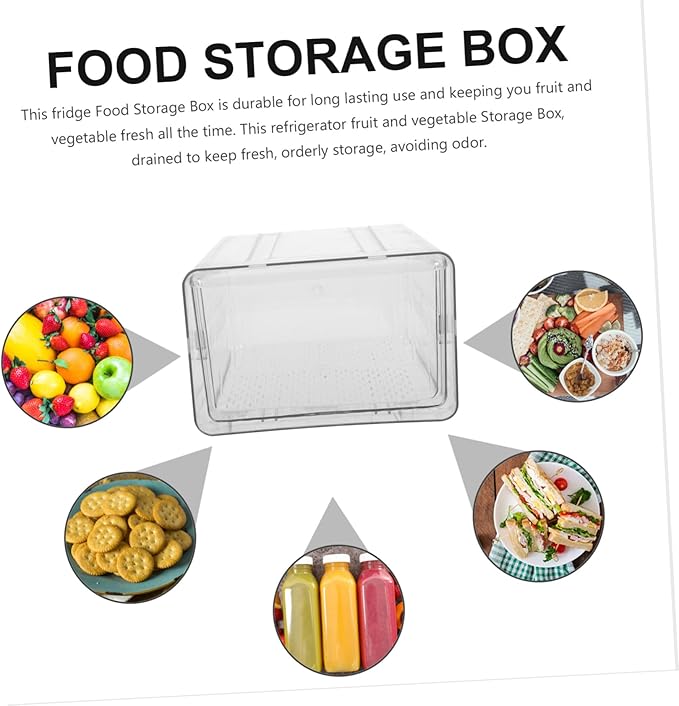 SOLUSTRE Refrigerator Organizer Bin with Drawer Clear Plastic Storage Box for Fruit Vegetables and Dairy Stackable Kitchen Storage for Organized Fridge Easy to Clean