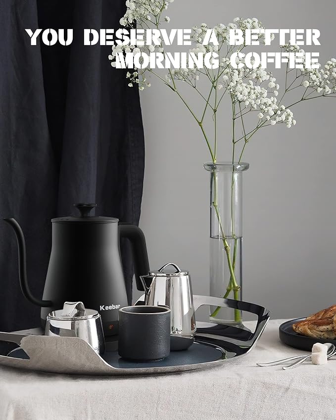 Electric Kettle, Gooseneck Kettle with Auto Shut Off, 0.8L Small Eletric Tea Kettle, Precise Spout Designed for Coffee Tea, 1000W Quick Heat Up, Stainless Steel, Matte Black | Auto Shut Off, 0.8L, Precise Spout Designed for Coffee Tea, 1000W Quick Heat...