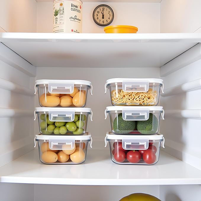 2 Cup Square Glass Food Storage Containers, Small Square Storage Containers With Airtight Lids Leak-proof, BPA free 16oz Glass Meal Prep Bowls, Dishwasher, Microwave, Freezer Safe (White)
