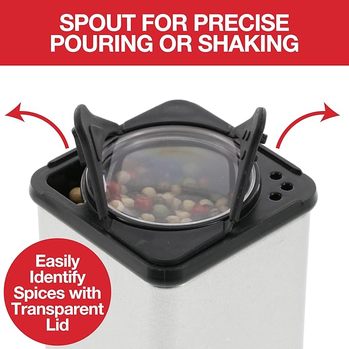 Set of 12 Magnetic Spice Jars, Shake or Pour Containers Attach to Most Refrigerator Doors & Appliances, Seasoning Dispensers- Easy Open Window Top Shakers- Salt Pepper Organizers, Space Saving Baking