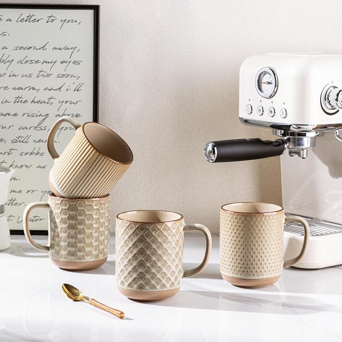 GBhome Large Coffee Mugs Set of 6, 16oz Handmade Stoneware Coffee Mugs Set with Large Handle for Cappuccino/Latte/Tea/Hot Cocoa, Dishwasher & Microwave Safe-Pale khaki