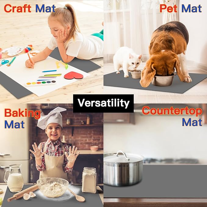 2MM Thick Silicone Countertop Mat, 35.4"x 23.6" Silicone Mats for Kitchen Counter, Nonslip Heat Resistant Mat, Large Kitchen Counter Mats, Waterproof Countertop Protector, Light Gray