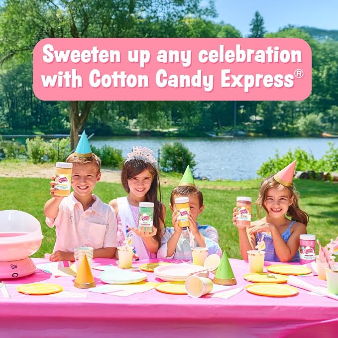 Cotton Candy Express Floss Sugar plus Cones with 3 - 11oz Plastic Jars of Bubble Gum, Green Apple & Pina Colada Flossing Sugars. 50 Paper Cones Included. Use with Cotton Candy Express Machine