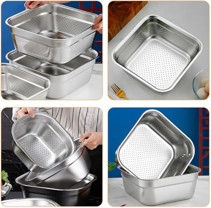 Kichvoe Stainless Steel Colander Basin Large Capacity Kitchen Washing Colander for Efficient Draining of Vegetables Fruits Space-saving Design Reliable Strainer for Everyday Use