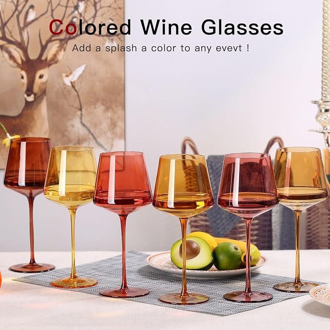 comfit Terracotta Wine Glasses Set of 6- Hand-Blown Colored Crystal Stemware With Long Stem and Thin Rim,Crystal Glasses for Wine & Cocktails, Premium Gift for Wedding, Birthday – Hand Wash