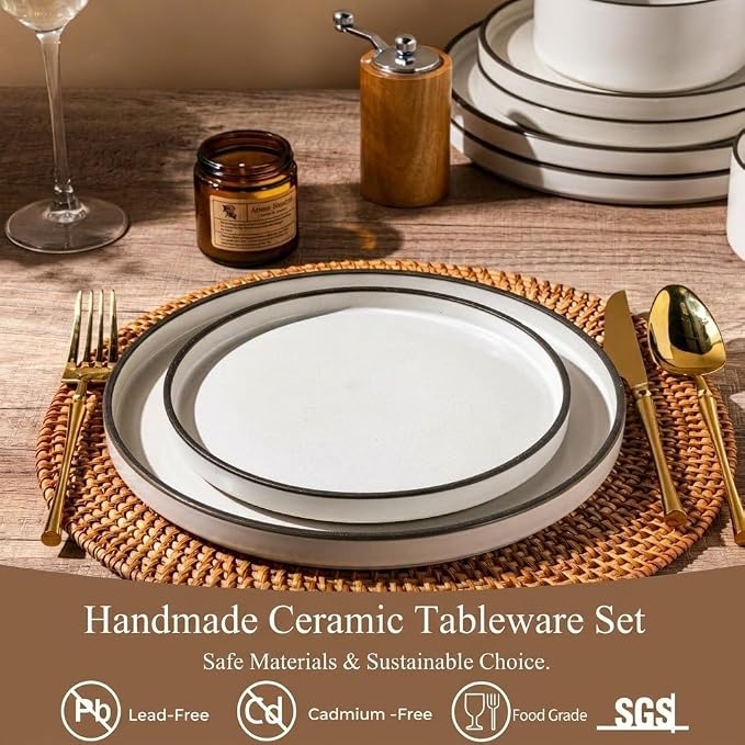 LERATIO Ceramic Dinnerware Sets for 4, High Edge Stoneware Plates and Bowls Set, Chip and Crack Resistant | Oven & Dishwasher & Microwave Safe Dishes Set, Service for 4