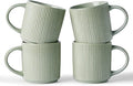 famiware Coffee Mug Set for 4, Star 12 oz Catering Mugs Cup Set with Handle for Coffee, Tea, Cocoa, Milk - Ceramic Stoneware Drinkware Set, Matte Green