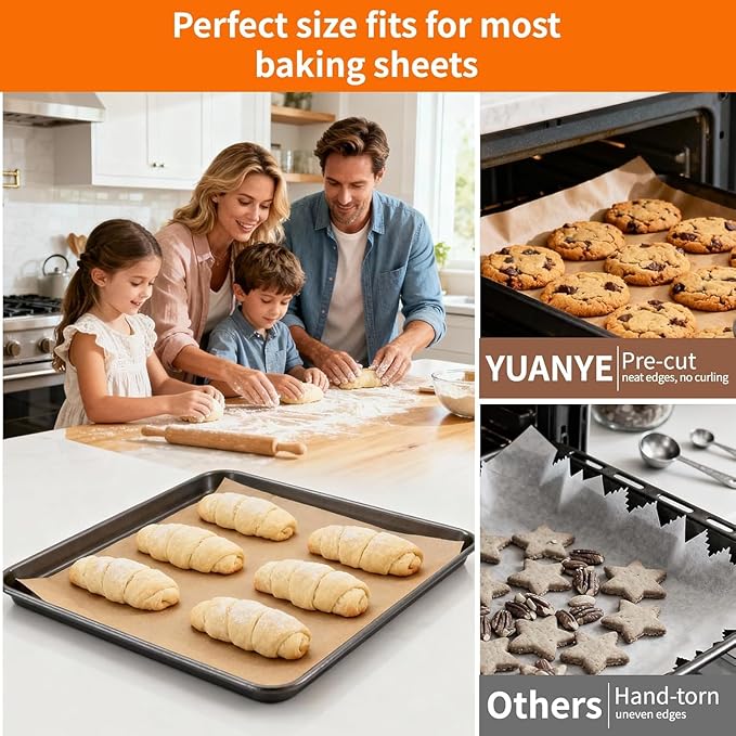 YUANYE 400PCS Parchment Paper Baking Sheets, 9"x13" Unbleached Precut Quarter Parchment Paper for Baking, Non-Stick Baking Paper for Grillin, Steaming Bread Cookies, Cakes, Oven, Air Fryer, Microwave