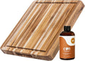 Teakhaus Carving Board and EON Cutting Board Oil Set - Small (S) Teak Wood Cutting Board with Juice Groovel & Food-Grade Mineral Oil - 16”L x 12”W x 1.5” Thick - FSC Certified