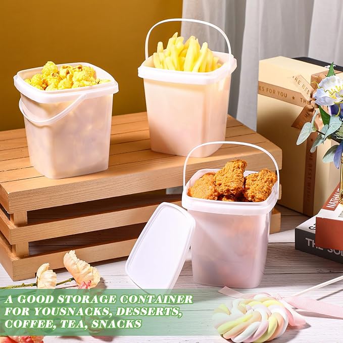 Mifoci 24 Pack 2 Qt/67 oz Thicken Plastic Buckets with Lids & Handles, Ice Cream Container, Food Grade, Freezer Safe, Sealable Square Reusable Storage Bucket, All Purpose Pails for Soup Fruit Deli