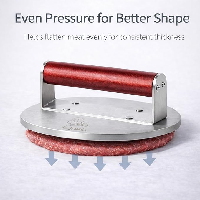 8.5" Extra Large Stainless Steel Burger Press,2.5 Lb Round Metal Burger Smasher,Bacon Hamburger Searing Fish Protein Preheatable Press Weight, Dishwasher Safe,Commercial Grill Griddle BBQ Tool