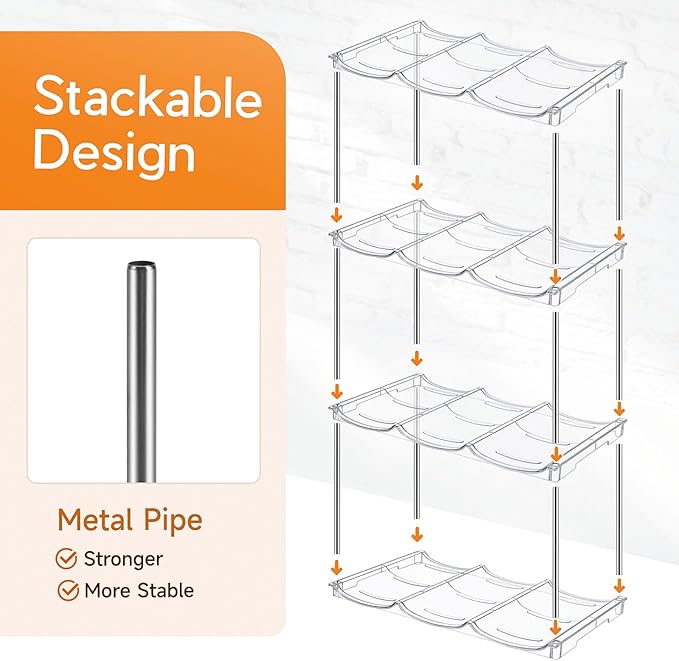 Sbosbo Water Bottle Organizer, Stackable Bottle Storage Rack, 4 Pack Water Bottle Holder for Kitchen Fridge Cabinet Organization and Storage, Plastic Wine Rack/Drink Bottle Holder (2 Pack - Hold 6)