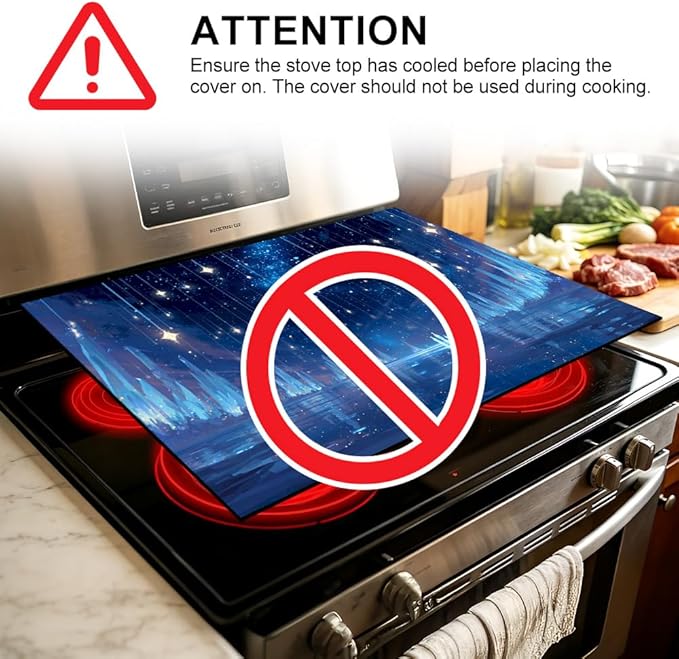 Stove Top Cover for Electric Stove 28.35 x 20.47 Inch Non Slip Stove Mat Dreamy Blue Starlight Glass Cooktop Protector Kitchen Counter Mat